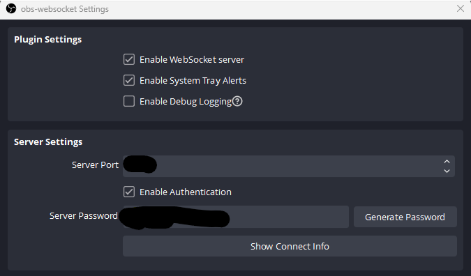 OBS Websocket Settings