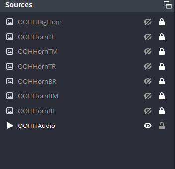 OBS Source Hierarchy for the “OOHH” screen.